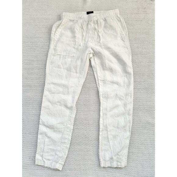 Todd Snyder White Linen Straight Leg Drawstring Button Back Pocket Beach Pants M - Picture 2 of 9